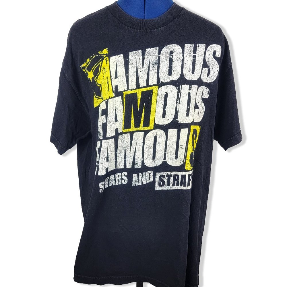 Vintage Famous Stars and Straps Black Yellow T Shirt Size large